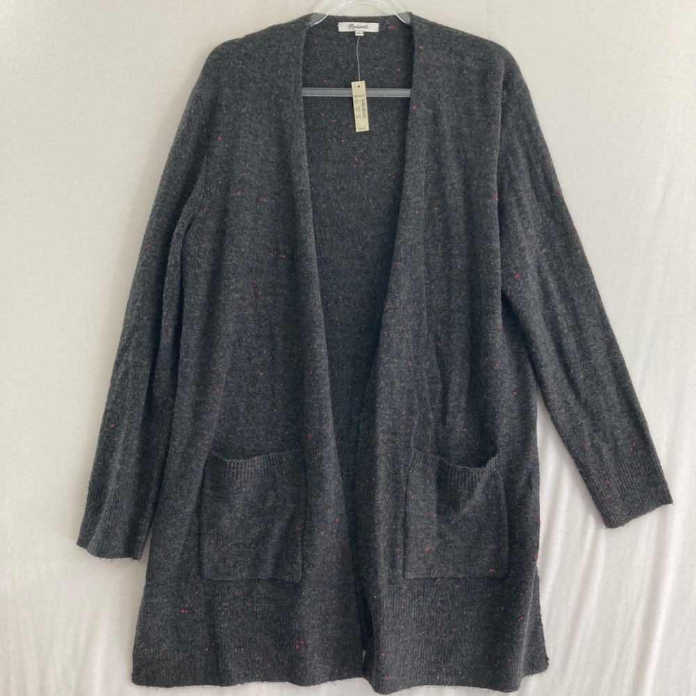 New Madewell Long Cardigan‎ size Medium Gray Speckle Wool Blend Preppy Cozy